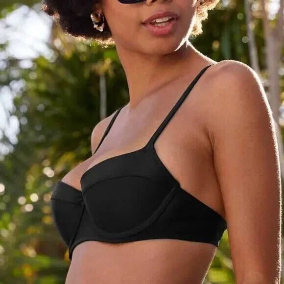 Aerie Underwire Bikini Top 34DD 34E Black Lightly Lined Swim Bra Adjustable UPF - Picture 3 of 7